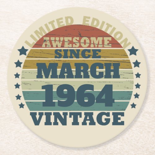 Personalized vintage 60th birthday gift round paper coaster