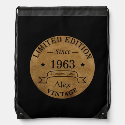 Personalized vintage 60th birthday gifts drawstring bag