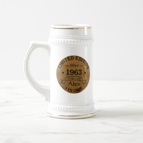 Personalized vintage 60th birthday mens gifts beer stein