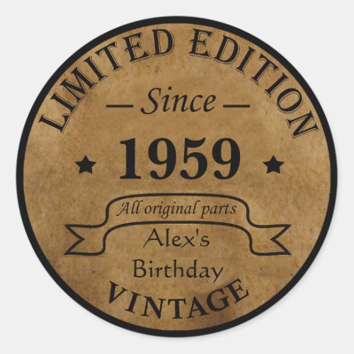 Personalized vintage 65 birthday classic round sticker