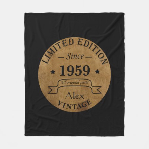 Personalized vintage 65 birthday fleece blanket