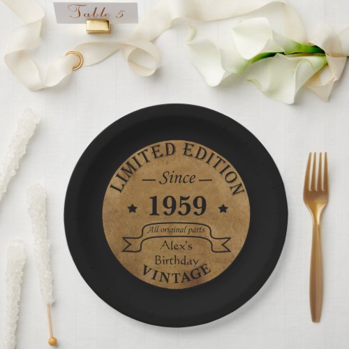 Personalized vintage 65 birthday paper plates