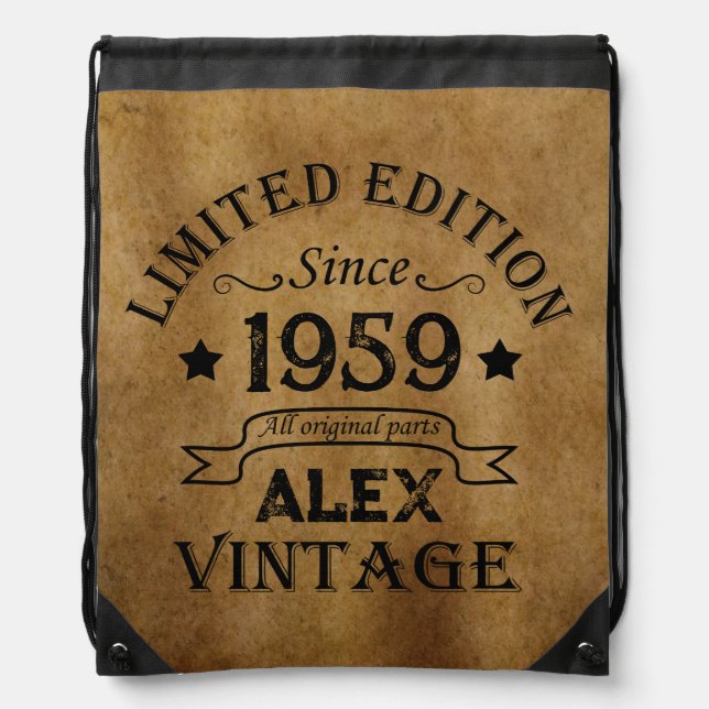 Personalized vintage 65th birthday gifts drawstring bag (Front)