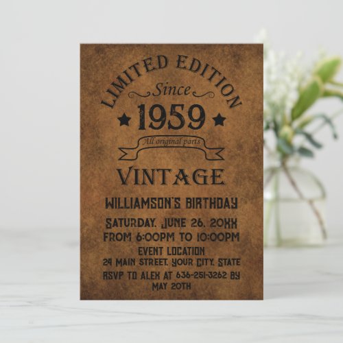 Personalized vintage 65th birthday gifts invitation