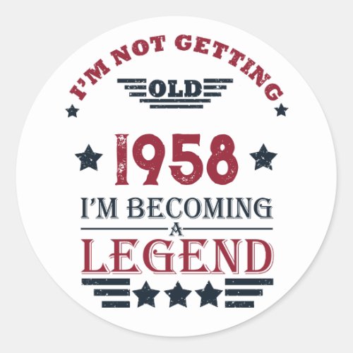 Personalized vintage 65th birthday gifts red classic round sticker