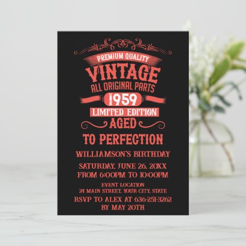 Personalized vintage 65th birthday gifts red invitation