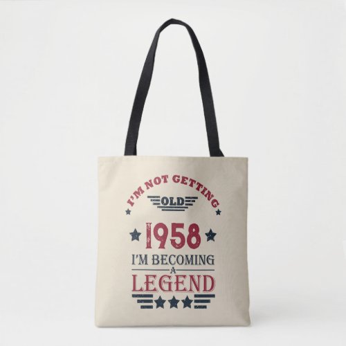 Personalized vintage 65th birthday gifts red tote bag