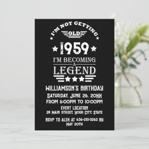 Personalized vintage 65th birthday gifts white invitation
