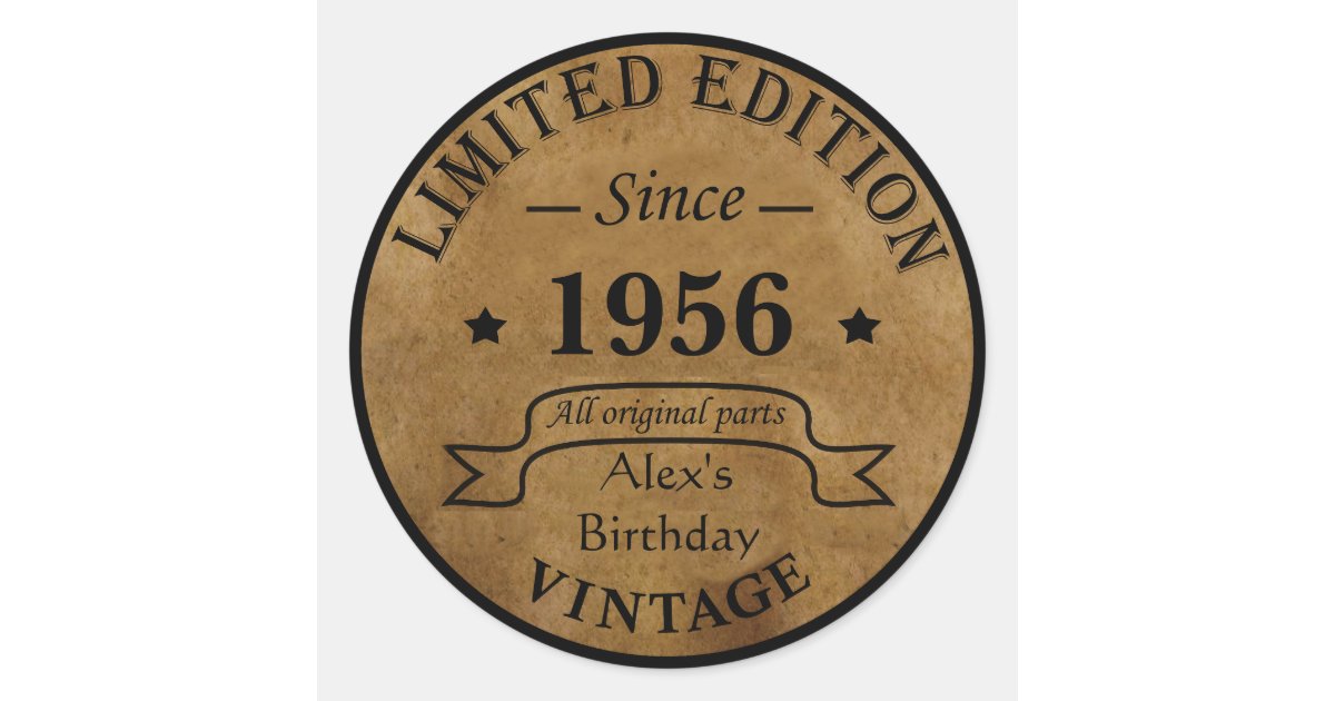 Personalized vintage 65th birthday party classic round sticker | Zazzle