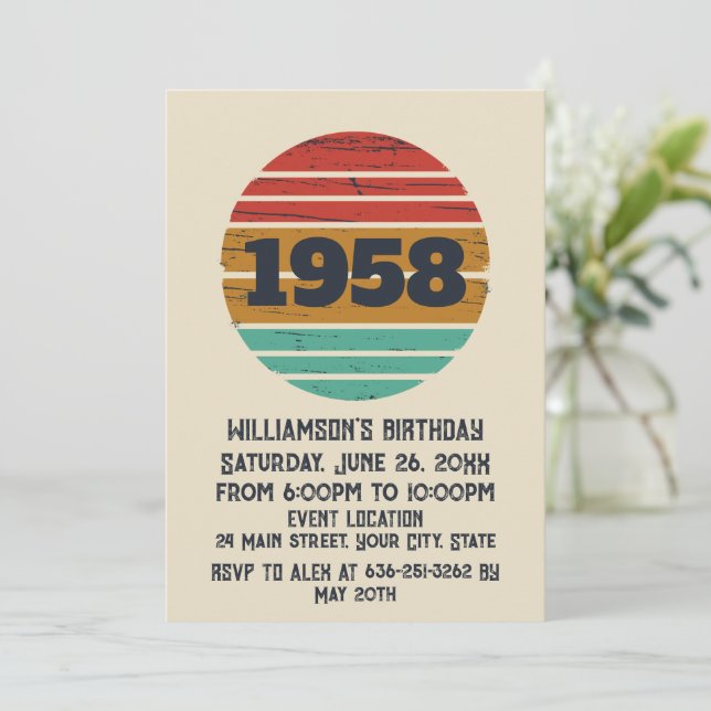 Personalized vintage 65th birthday party invitation (Standing Front)