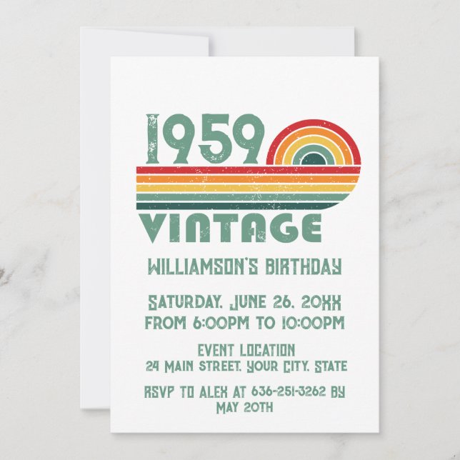 Personalized vintage 65th birthday party invitation (Front)