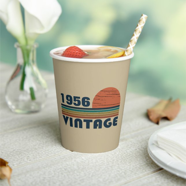 Personalized vintage 65th birthday party paper cups (Insitu)