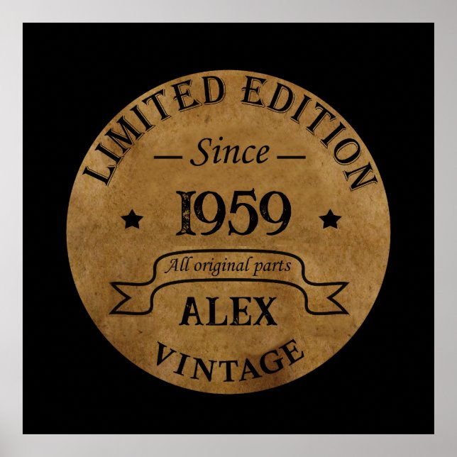 Personalized vintage 65th birthday party poster (Front)