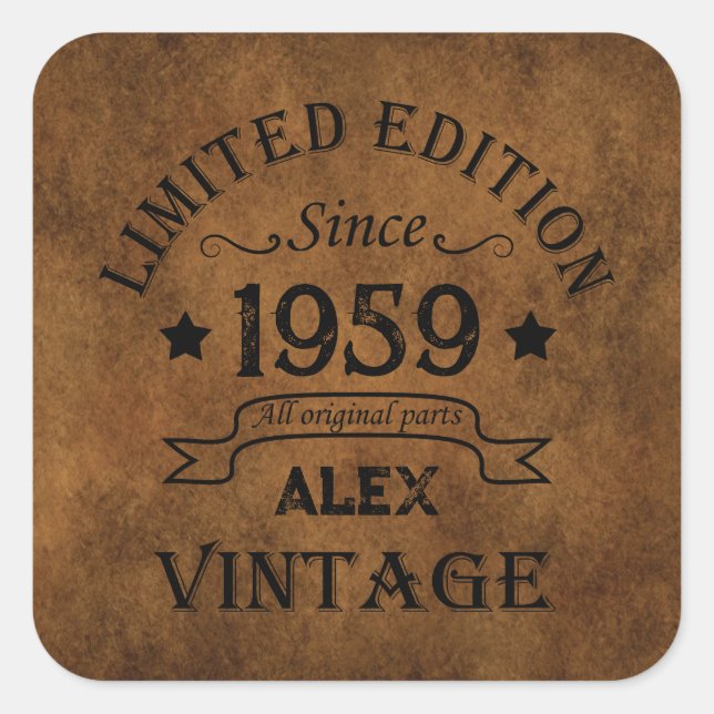 Personalized vintage 65th birthday party square sticker (Front)