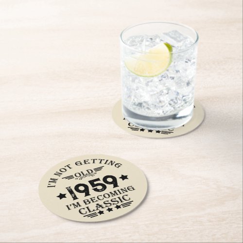 Personalized vintage 65th birthday round paper coaster