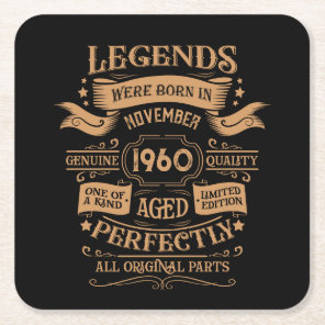 Personalized vintage 65th birthday whiskey label square paper coaster