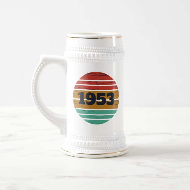 Personalized vintage 70th birthday beer stein (Left)