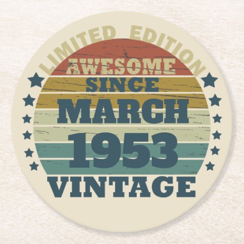 Personalized vintage 70th birthday gift round paper coaster