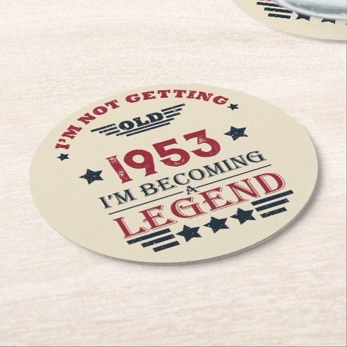 Personalized vintage 70th birthday gifts round paper coaster