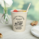 Personalized vintage 70th birthday mens gifts paper cups<br><div class="desc">You can add some originality to your wardrobe collection with this vintage classic truck graphic design with awesome typography font lettering, is a great gift idea for men, women, husbands, wife grandmas, and grandpas who will love this one-of-a-kind artwork. The best amazing and funny holiday present for your happy birthday...</div>