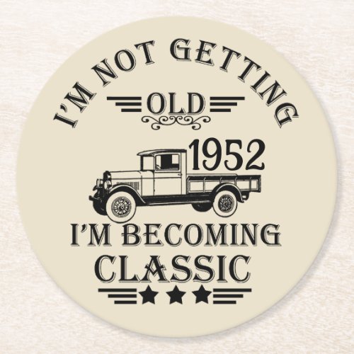 Personalized vintage 70th birthday mens gifts round paper coaster