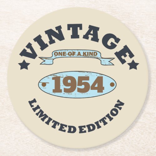 Personalized vintage 70th birthday round paper coaster