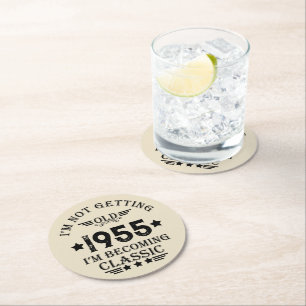 Personalized vintage 70th birthday round paper coaster