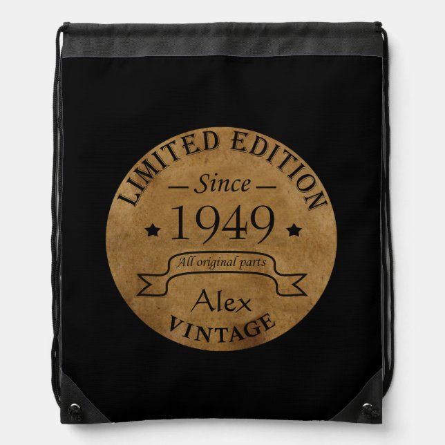 personalized vintage 75th birthday drawstring bag (Front)