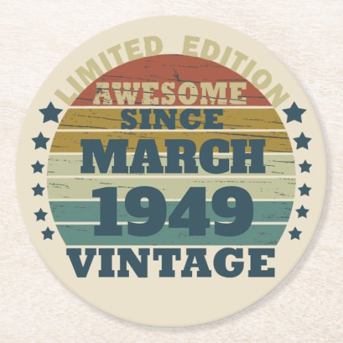 Personalized vintage 75th birthday gift round paper coaster