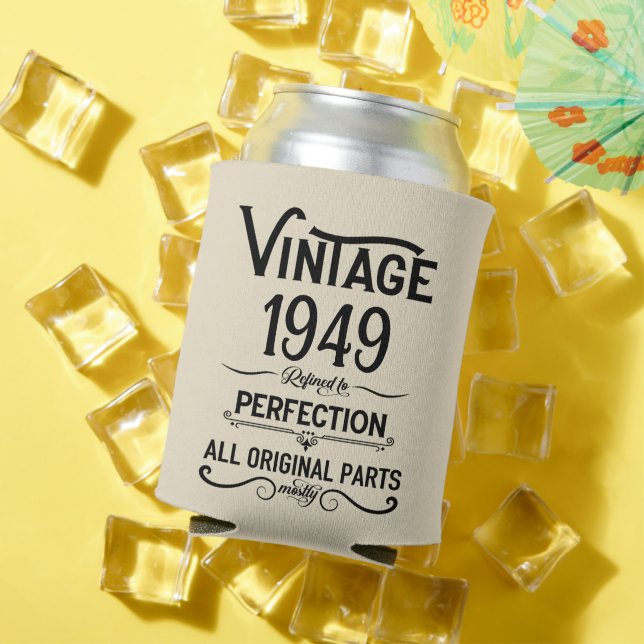 Personalized vintage 75th birthday gifts black can cooler (In Situ Summer)