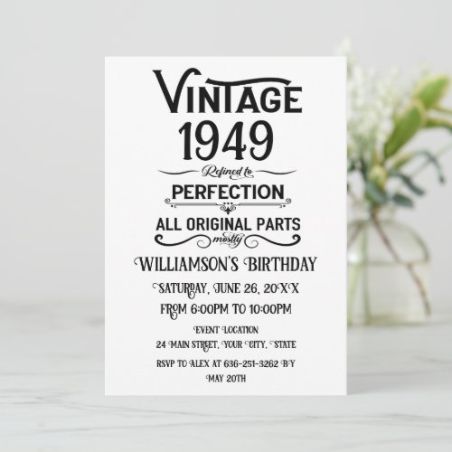 Personalized vintage 75th birthday gifts black invitation