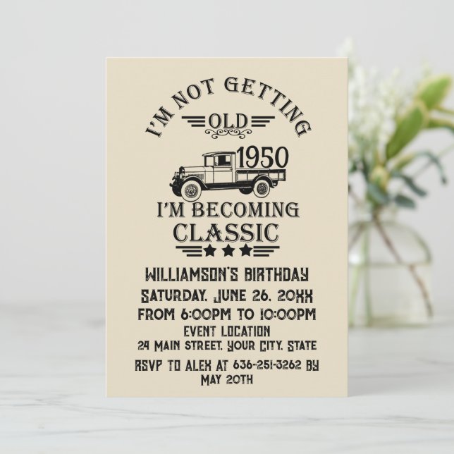 Personalized vintage 75th birthday invitation (Standing Front)