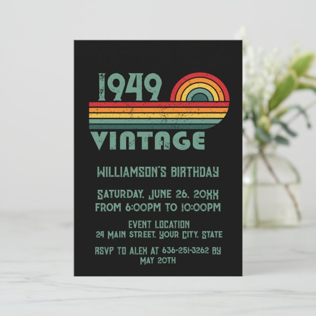 Personalized vintage 75th birthday invitation (Standing Front)