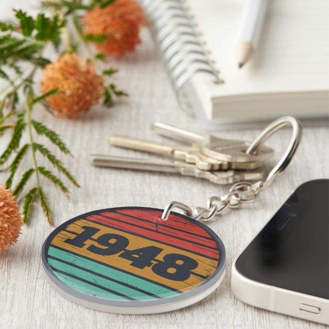 personalized vintage 75th birthday keychain (Front Right)