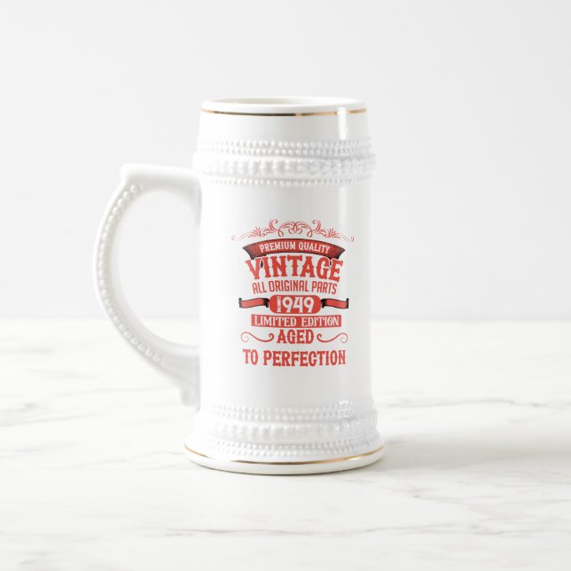 Personalized vintage 75th birthday party beer stein (Left)