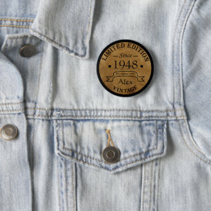 Personalized vintage 75th birthday party button