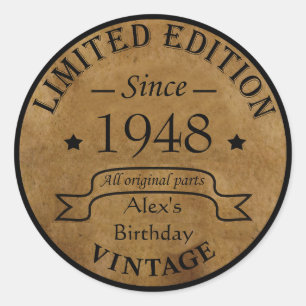 Personalized vintage 75th birthday party classic round sticker
