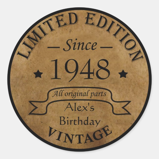 Personalized vintage 75th birthday party classic round sticker (Front)