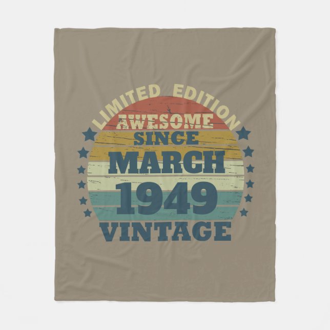 Personalized vintage 75th birthday party fleece blanket (Front)