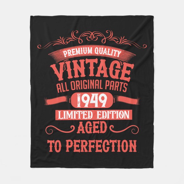 Personalized vintage 75th birthday party fleece blanket (Front)