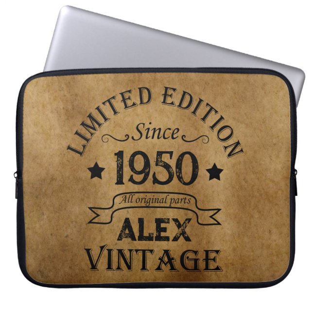 Personalized vintage 75th birthday party laptop sleeve (Front)