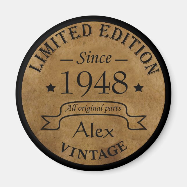 Personalized vintage 75th birthday party magnet (Front)