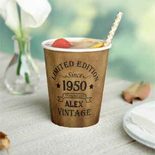 Personalized vintage 75th birthday party paper cups