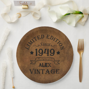 Personalized vintage 75th birthday party paper plates