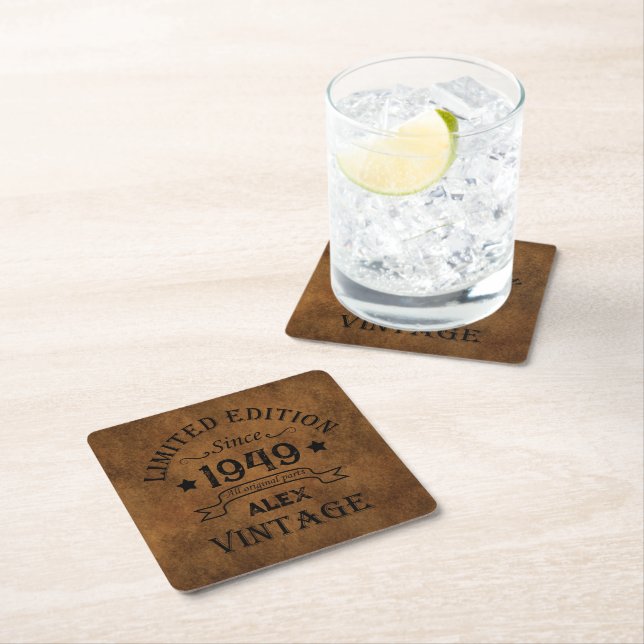 Personalized vintage 75th birthday party square paper coaster (Insitu)