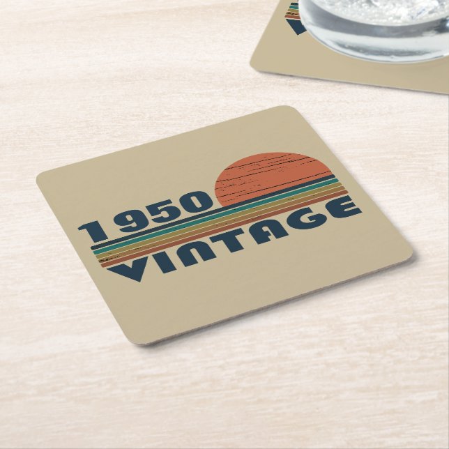 Personalized vintage 75th birthday party square paper coaster (Angled)