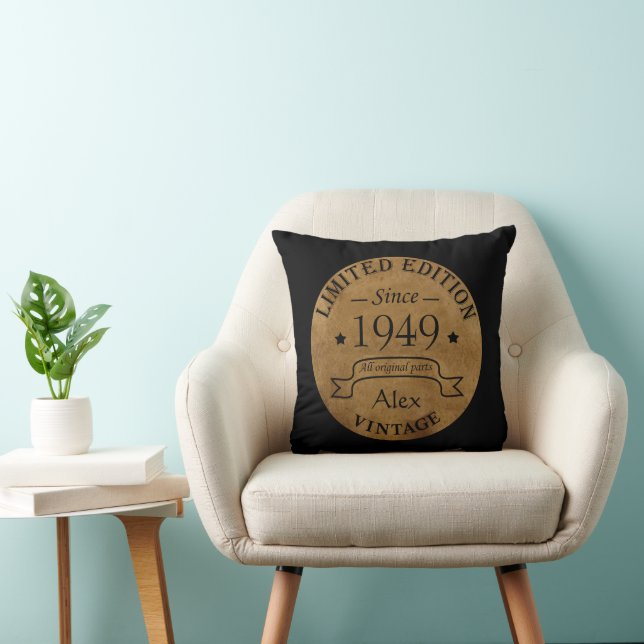 Personalized vintage 75th birthday party throw pillow (Chair)