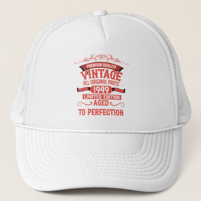 Personalized vintage 75th birthday party trucker hat (Front)