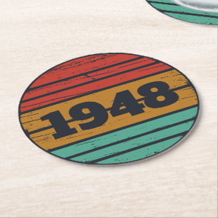personalized vintage 75th birthday round paper coaster