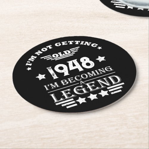 Personalized vintage 75th birthday  round paper coaster